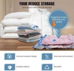 ATEK 10 Pack Extra Large Vacuum Storage Bags 130 × 100cm Storage Space Saver Zip Airtight Seal Space Saving Reusable Travel Clothes Bag in Clear - thumbnail 4