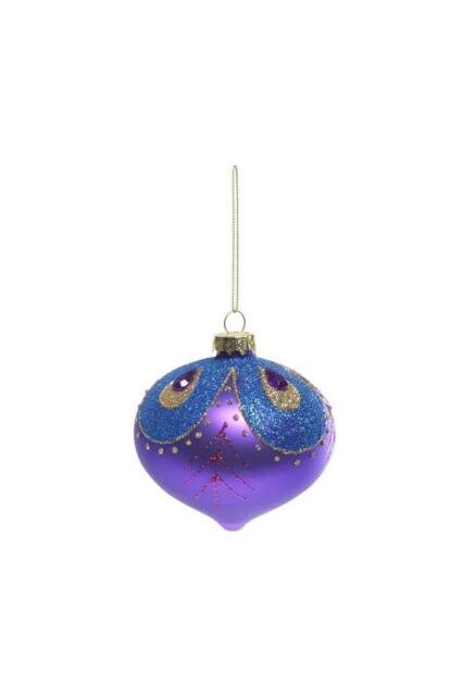 KDMD Purple & Blue Glass Droplet Bauble Dia8cm 2 Pack - image 1