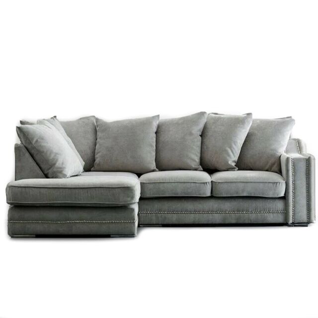 Furnishings For Less UK Kensington Deluxe Chenille Corner Sofa 3 - 4 Seater L Shaped Corner Sofa Left Hand Facing Charcoal or Seal in Light Grey - image 1