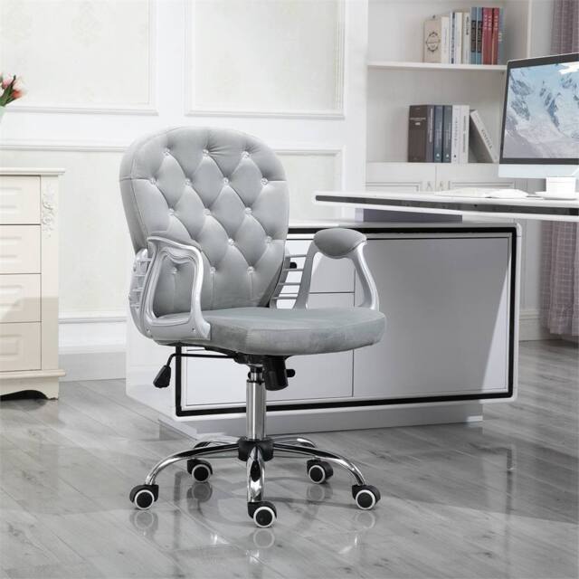 Havendro Luxury Velour Tufted Ergonomic Swivel Office Chair Grey - Size: 100 cm x 15 cm - image 1