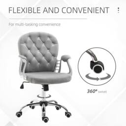 Havendro Luxury Velour Tufted Ergonomic Swivel Office Chair Grey - Size: 100 cm x 15 cm - thumbnail 4
