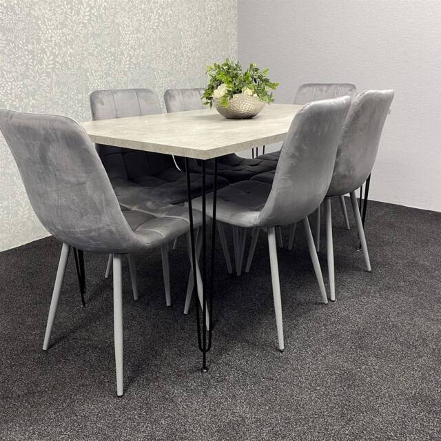 KOSY KOALA Dining Table With 6 Chairs Modern Grey Dining Table Set With 6 Grey Velvet Chairs Dining Room Furniture in Brown - image 1