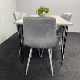 KOSY KOALA Dining Table With 6 Chairs Modern Grey Dining Table Set With 6 Grey Velvet Chairs Dining Room Furniture in Brown - thumbnail 8