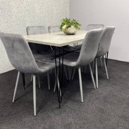 KOSY KOALA Dining Table With 6 Chairs Modern Grey Dining Table Set With 6 Grey Velvet Chairs Dining Room Furniture in Brown