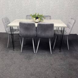 KOSY KOALA Dining Table With 6 Chairs Modern Grey Dining Table Set With 6 Grey Velvet Chairs Dining Room Furniture in Brown - thumbnail 3
