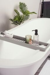 OHS Bamboo Bath Tray Storage Bathtub Rack Caddy in Dark Grey - thumbnail 1
