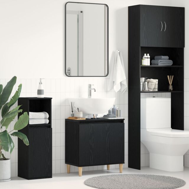 Berkfield Home Sink Cabinet Black Oak 58x33x60 cm Engineered Wood - Size: 58 x 33 x 60 cm - image 1