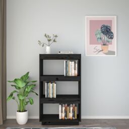 Berkfield Home Book Cabinet/Room Divider Black 60x35x103 cm Solid Wood Pine - Size: 60 x 35 x 103 cm - thumbnail 3