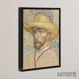 "Artery8 Self Portrait with Straw Hat Van Gogh Vintage Framed Canvas Wall Art in Beige - Size: W12"" x H16""" - thumbnail 2