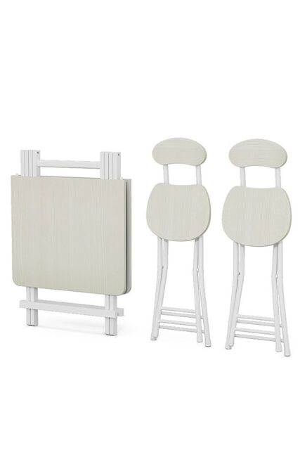 Living and Home 3pcs 100cm Folding Table and 2 Chairs Set Indoor Outdoor Kitchen Dining Set Furniture in White - image 1