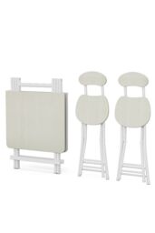 Living and Home 3pcs 100cm Folding Table and 2 Chairs Set Indoor Outdoor Kitchen Dining Set Furniture in White - thumbnail 1