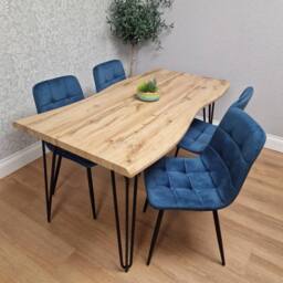 KOSY KOALA Dining Table Set & 4 Velvet Chairs Dining Room Furniture in Blue