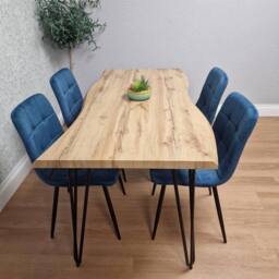 KOSY KOALA Dining Table Set & 4 Velvet Chairs Dining Room Furniture in Blue - thumbnail 3