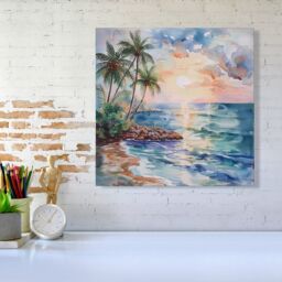 Warren Reed - Designer A Peaceful Beach Canvas - Size: w10 inch x h10 inch - thumbnail 1