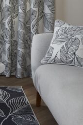 Fusion 'Matteo' Hand Drawn Leaf Print Filled Cushion 100% Cotton in Black - Size: 43 cm x 43 cm - thumbnail 2
