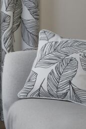 Fusion 'Matteo' Hand Drawn Leaf Print Filled Cushion 100% Cotton in Black - Size: 43 cm x 43 cm