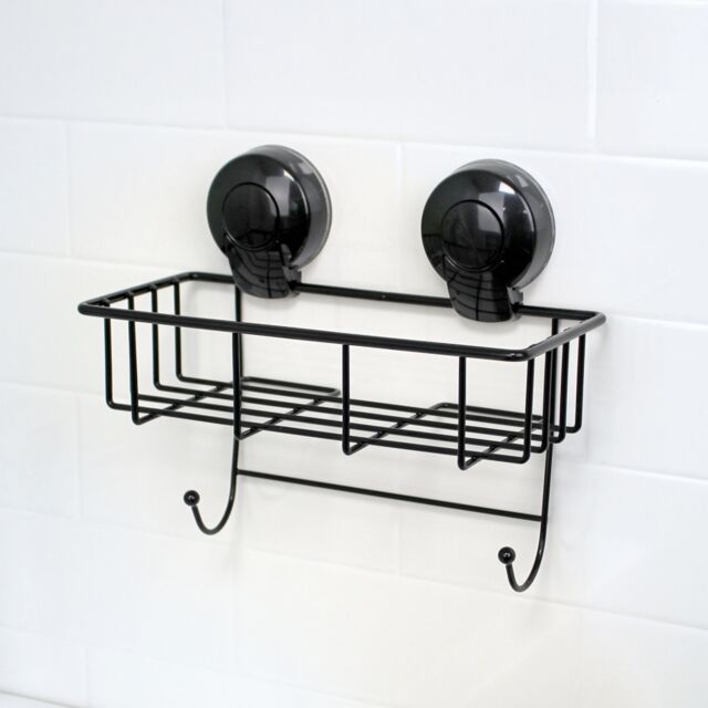 Showerdrape Suctionloc Black Steel Suction Wall Mounted Sponge Basket - image 1