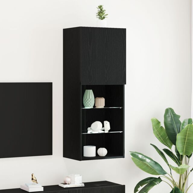 Berkfield Home TV Cabinet with LED Lights Black Oak 40, 5x30x102 cm - Size: 5 x 30 x 102 cm - image 1