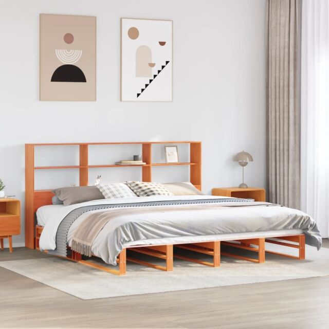 Berkfield Home Bookcase Bed without Mattress Wax Brown 180x200 cm Super King Solid Wood in White - image 1