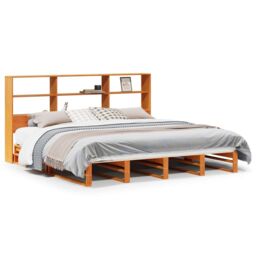 Berkfield Home Bookcase Bed without Mattress Wax Brown 180x200 cm Super King Solid Wood in White - thumbnail 2