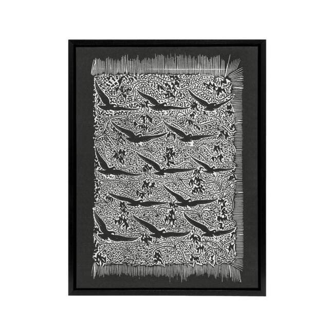 "Artery8 Flock of Birds Plant Motif Framed Canvas Wall Art Print Dijsselhof in Black - Size: W12"" x H16""" - image 1