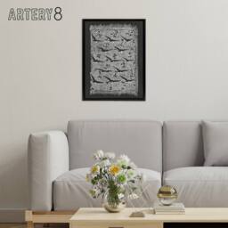 "Artery8 Flock of Birds Plant Motif Framed Canvas Wall Art Print Dijsselhof in Black - Size: W12"" x H16""" - thumbnail 3
