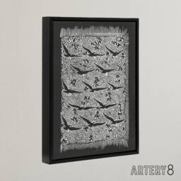 "Artery8 Flock of Birds Plant Motif Framed Canvas Wall Art Print Dijsselhof in Black - Size: W12"" x H16""" - thumbnail 2