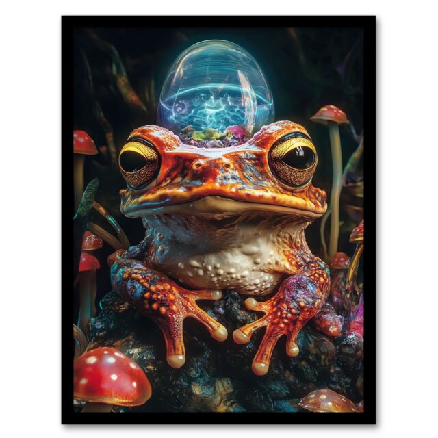 "Artery8 Surreal Toad Mushrooms Trippy Psychedelic Art Framed Art Print - Size: W12"" x H16""" - image 1