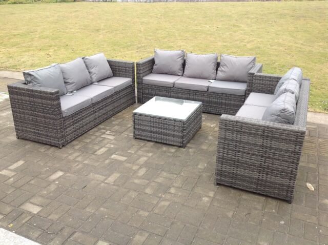 Fimous Outdoor Rattan Garden Furniture Lounge Sofa Set With Square Coffee Table in Dark Grey - image 1