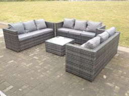 Fimous Outdoor Rattan Garden Furniture Lounge Sofa Set With Square Coffee Table in Dark Grey - thumbnail 5