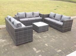 Fimous Outdoor Rattan Garden Furniture Lounge Sofa Set With Square Coffee Table in Dark Grey - thumbnail 4