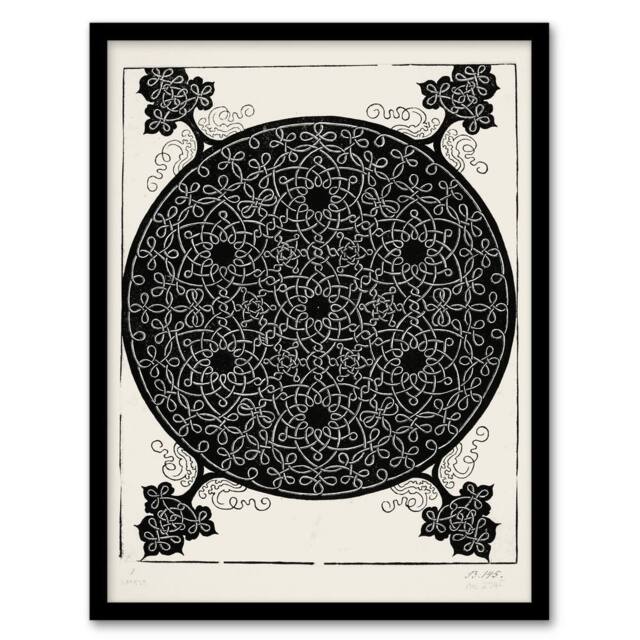 Artery8 Knob with seven hexagonal stars Durer Framed Wall Art Print in White - Size: A4 - image 1