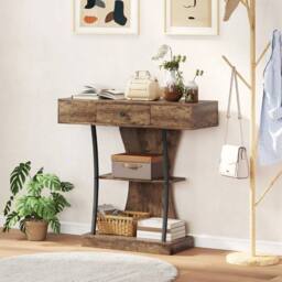 FORGEVIO Console Table with Drawer, 3-Tier Industrial Hallway Table