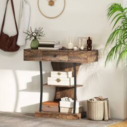 FORGEVIO Console Table with Drawer, 3-Tier Industrial Hallway Table - thumbnail 5