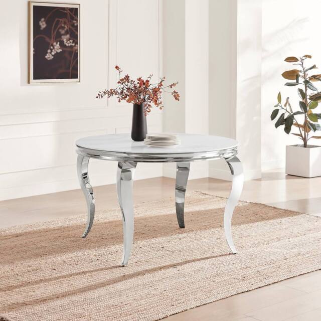 FurnitureboxUK Skye Round White Marble Glass & Metal 6 Seater Dining Table - image 1