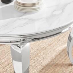 FurnitureboxUK Skye Round White Marble Glass & Metal 6 Seater Dining Table - thumbnail 3