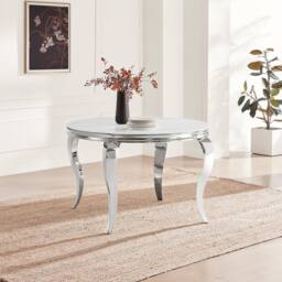 FurnitureboxUK Skye Round White Marble Glass & Metal 6 Seater Dining Table - thumbnail 1