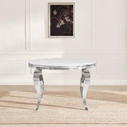 FurnitureboxUK Skye Round White Marble Glass & Metal 6 Seater Dining Table - thumbnail 2
