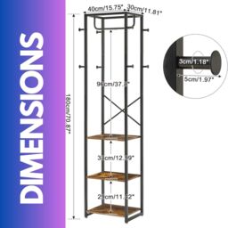 FURNOS Industrial Coat Stand With 3 Shelves & 8 Hooks in Brown - thumbnail 5