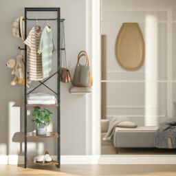 FURNOS Industrial Coat Stand With 3 Shelves & 8 Hooks in Brown - thumbnail 4