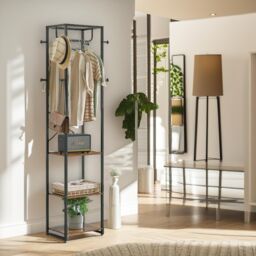 FURNOS Industrial Coat Stand With 3 Shelves & 8 Hooks in Brown - thumbnail 2