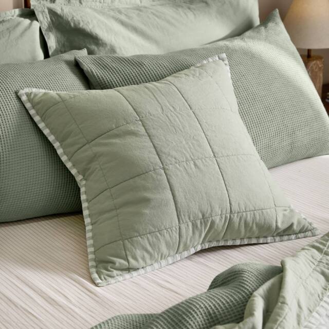 Yard Hebden Striped 100% Cotton Cushion in Pale Green - Size: 55 cm x 55 cm - image 1