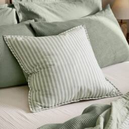 Yard Hebden Striped 100% Cotton Cushion in Pale Green - Size: 55 cm x 55 cm - thumbnail 2