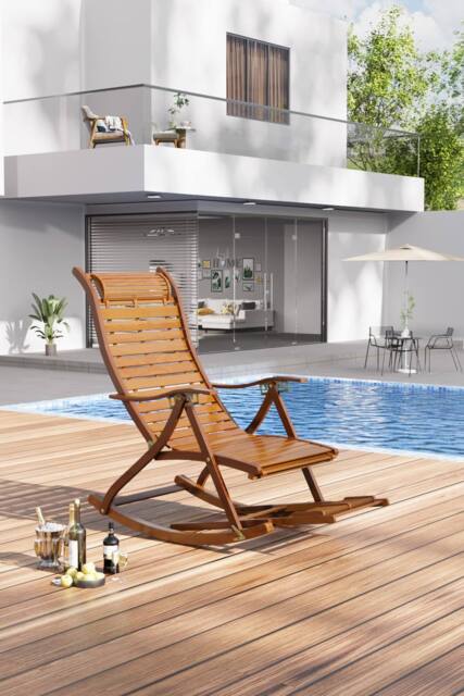 H&O Direct Bamboo Foldable Recliner Lounge Rocking Chair in Natural - image 1