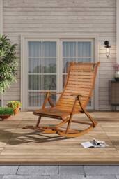 H&O Direct Bamboo Foldable Recliner Lounge Rocking Chair in Natural - thumbnail 2
