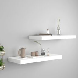 Berkfield Home Floating Wall Shelves 2 pcs White 60x23.5x3.8 cm MDF - thumbnail 1