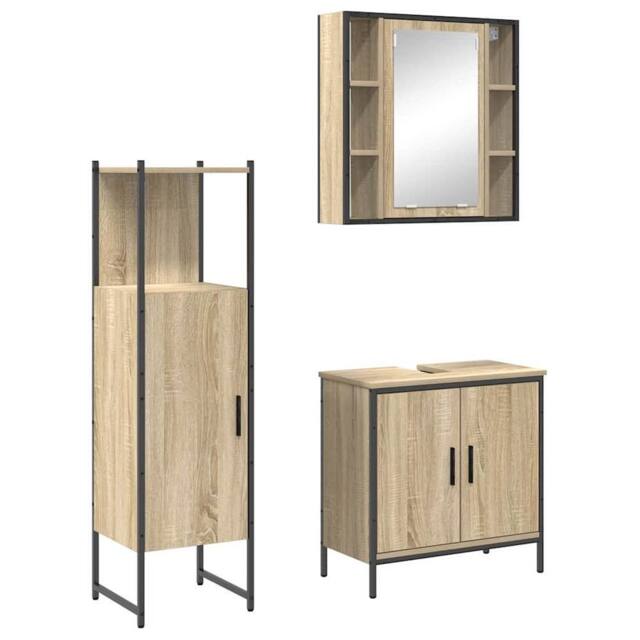 Berkfield Home 3 Piece Bathroom Furniture Set Sonoma Oak Engineered Wood in Beige - image 1