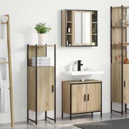 Berkfield Home 3 Piece Bathroom Furniture Set Sonoma Oak Engineered Wood in Beige - thumbnail 2