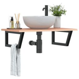 Berkfield Home Basin Shelf Wall Mounted Steel & Solid Wood Oak in Brown