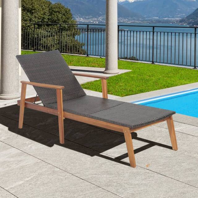 Costway Patio Chaise Lounge Chair Outdoor Rattan Recliner in Brown - image 1